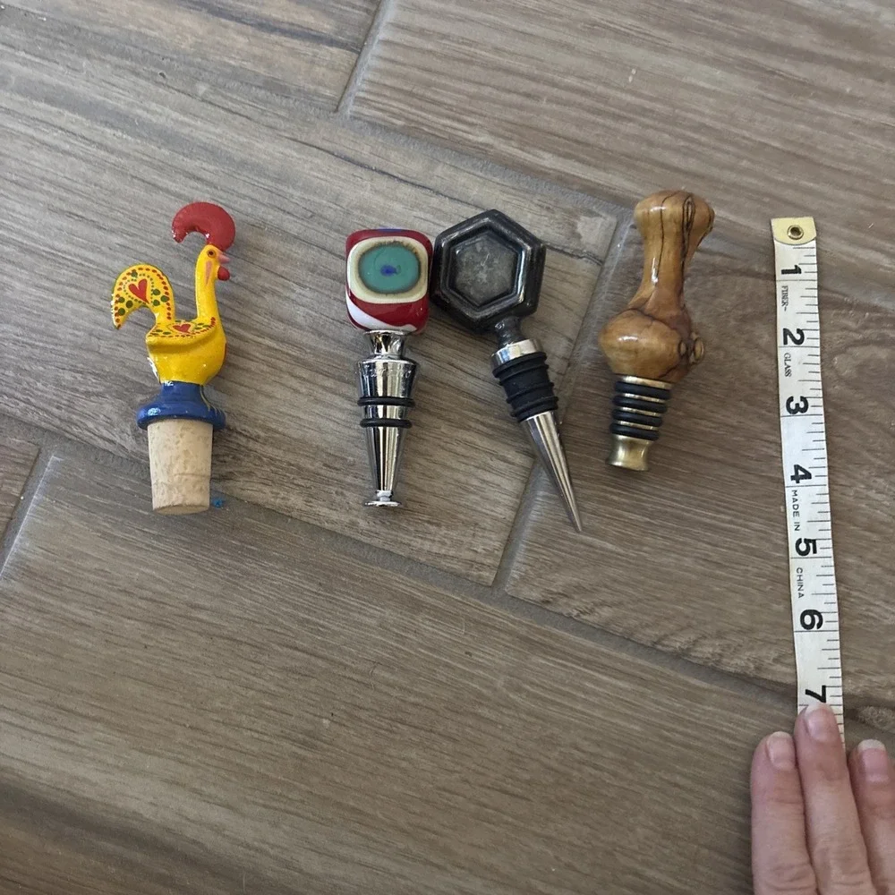 Wine/Liquor Lot of 4 Stoppers Metal Wooden Handblown Glass Ceramic Chicken